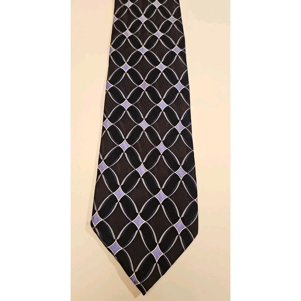 JZ Richards Men's Tie Purple Gray & Black Geometric Printed Silk Necktie 60 x 4